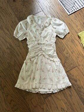 TCEC Cream Mini Dress with Pink Floral Print